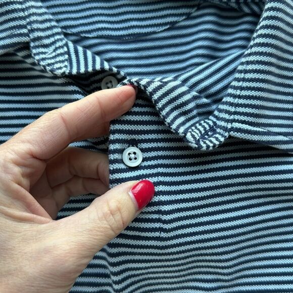 UNTUCKit Men’s XL Polo Shirt Blue Navy Striped‎ Pima Cotton Casual Short Sleeve - Picture 4 of 11